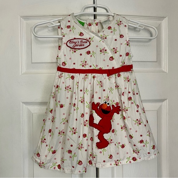 Sesame Street Elmo 2007 White w/roses sundress pleated 100% cotton 4T Girls - Picture 1 of 16